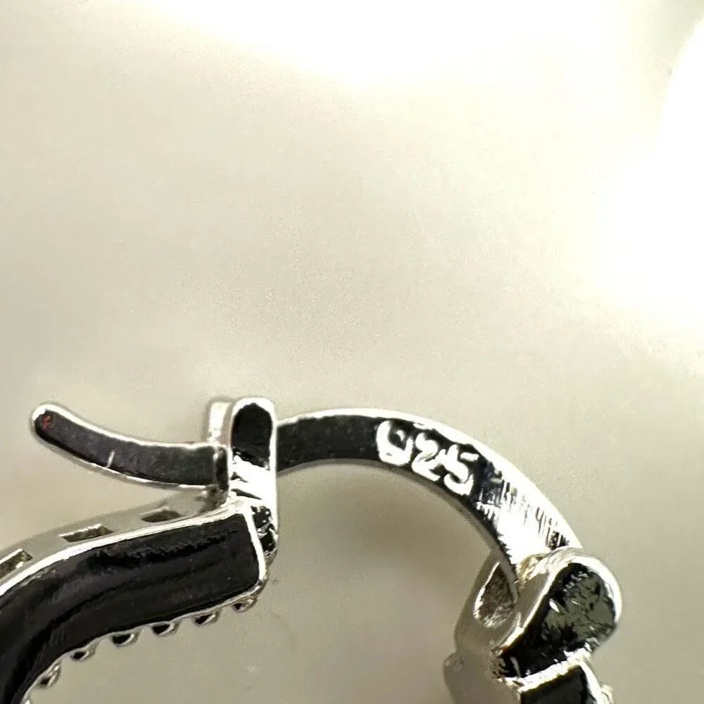 Silver tone rhinestone hoop earrings